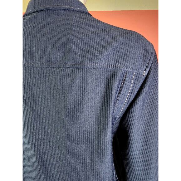 Men's Small Women's Large Vintage 1970's Navy Blue Dagger Collar Zip Up Jacket - Picture 8 of 12